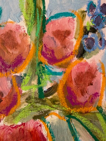 10" x 8" Abstract Floral Bouquet Paintings | Original, Acrylic and Oil Pastel on Paper