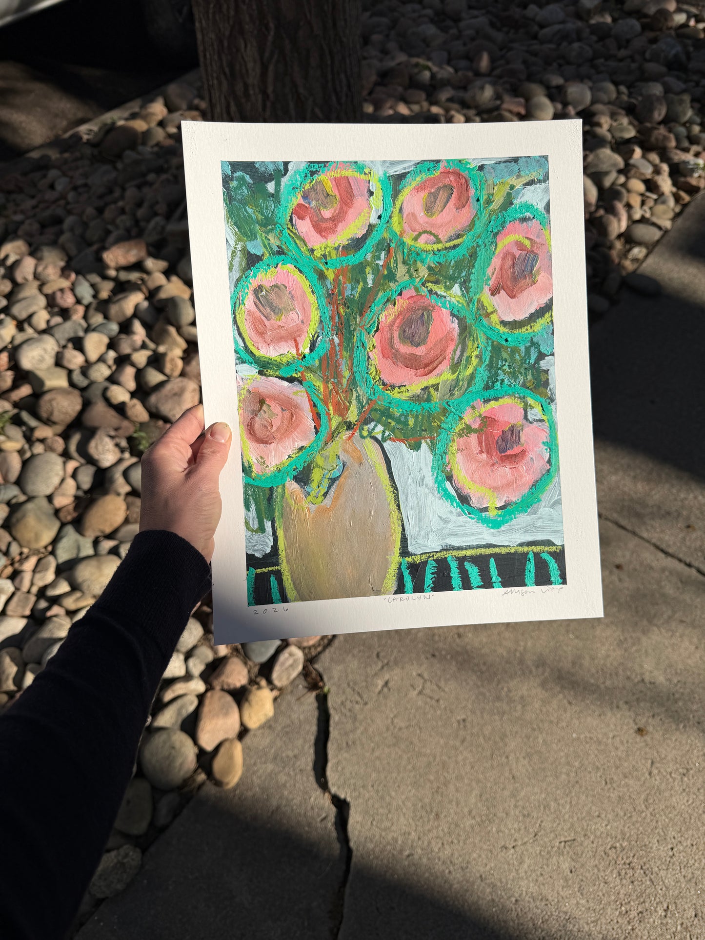12" x 9" Abstract Floral: Acrylic and Oil Pastel on Paper