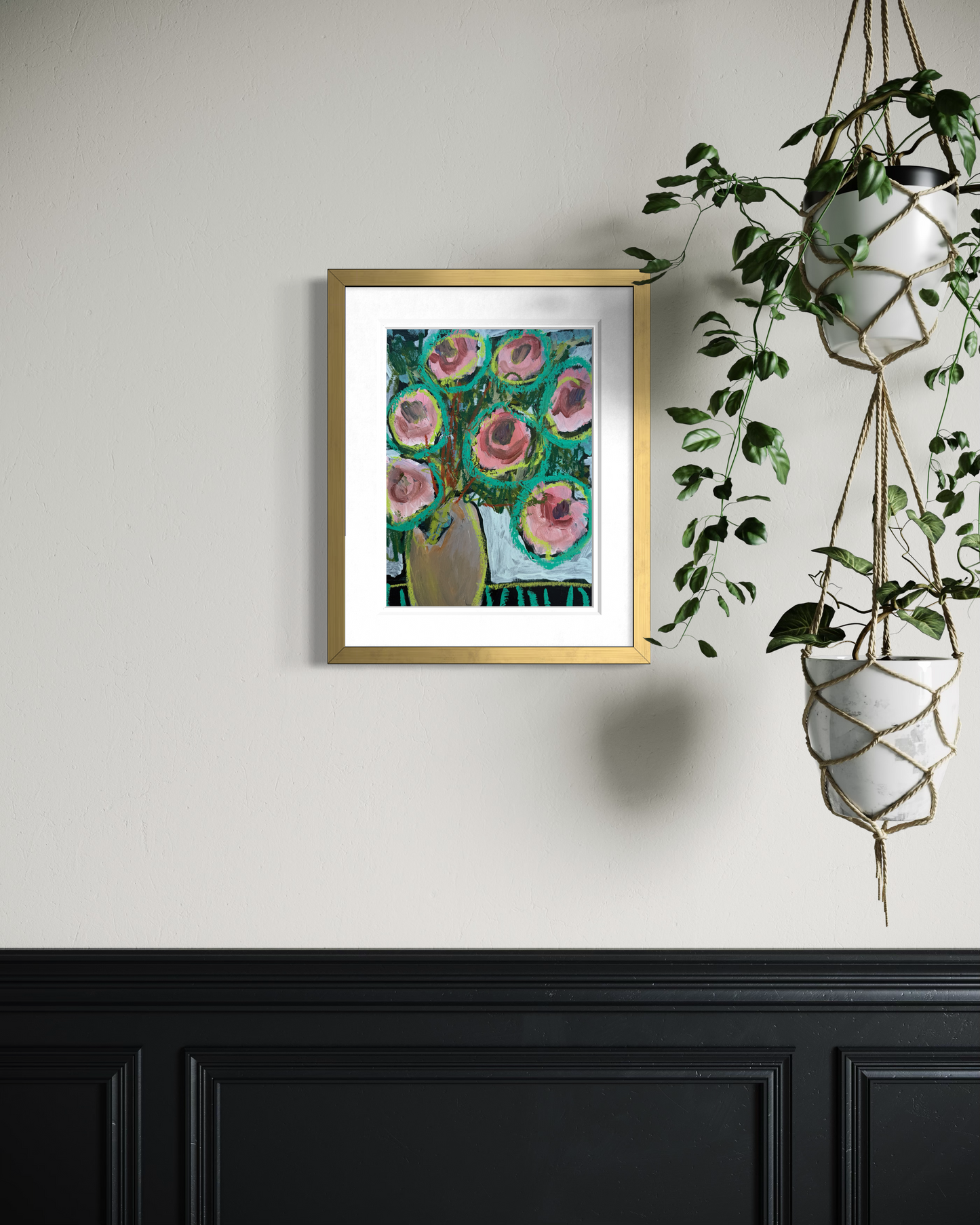 12" x 9" Abstract Floral: Acrylic and Oil Pastel on Paper