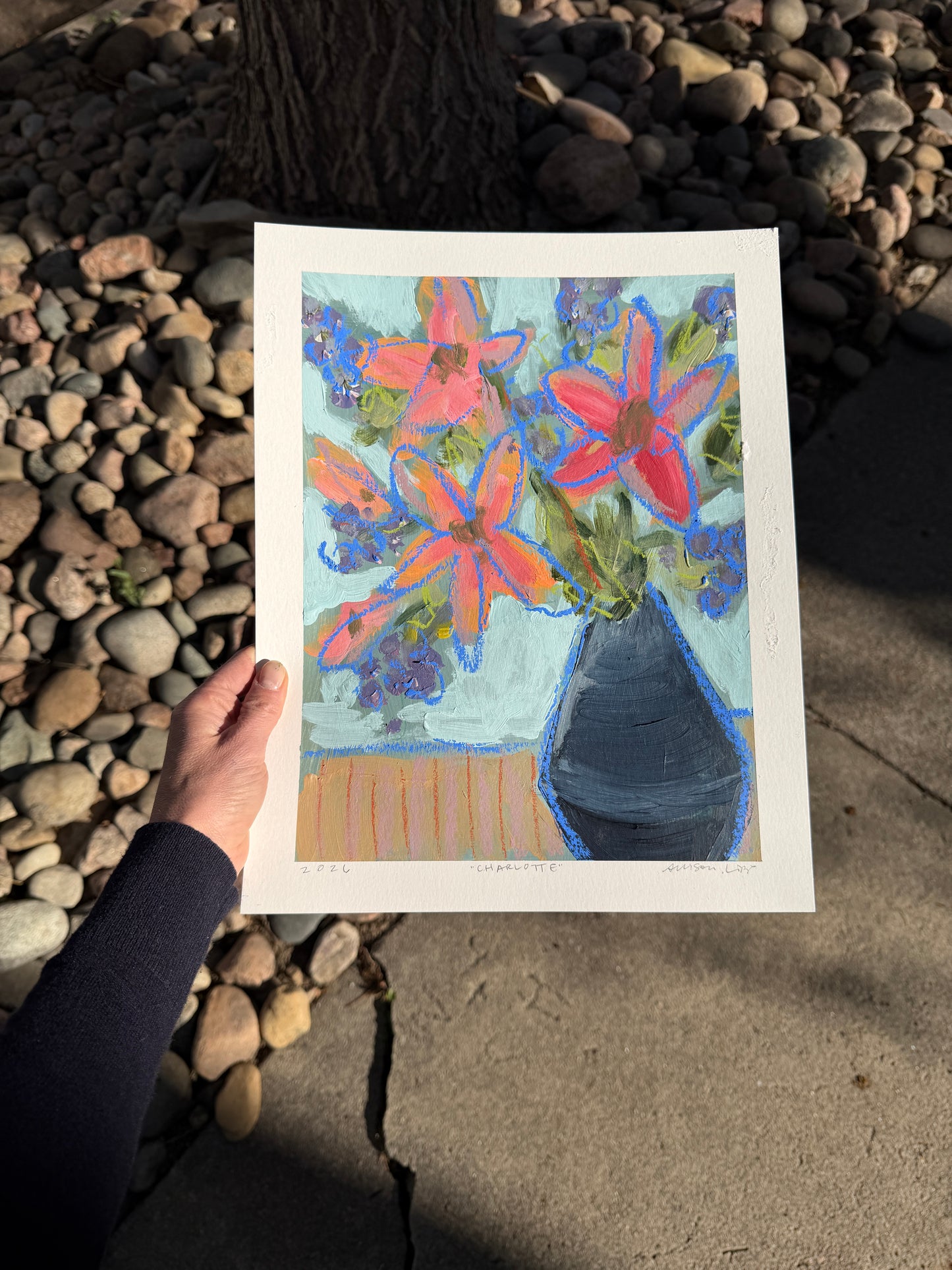 12" x 9" Abstract Floral: Acrylic and Oil Pastel on Paper