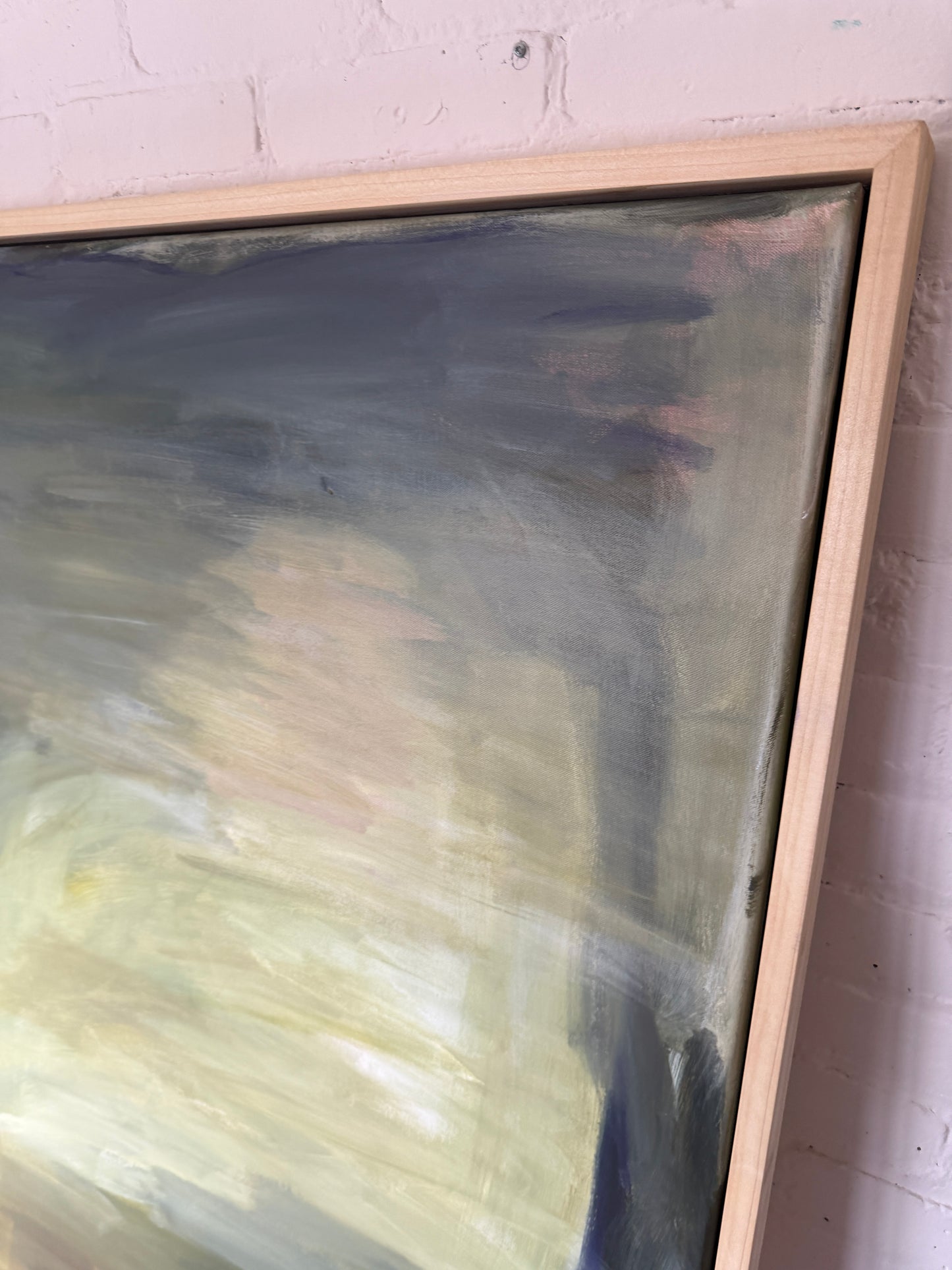 48" x 36" Abstract Landscape | Acrylic and oil stick on canvas | "Foggy Day in Spring, II"