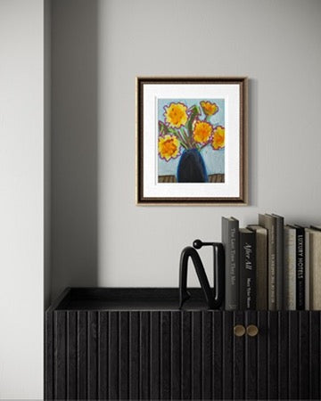 10" x 8" Abstract Dandelion Floral Paintings | Original, Acrylic and Oil Pastel on Paper