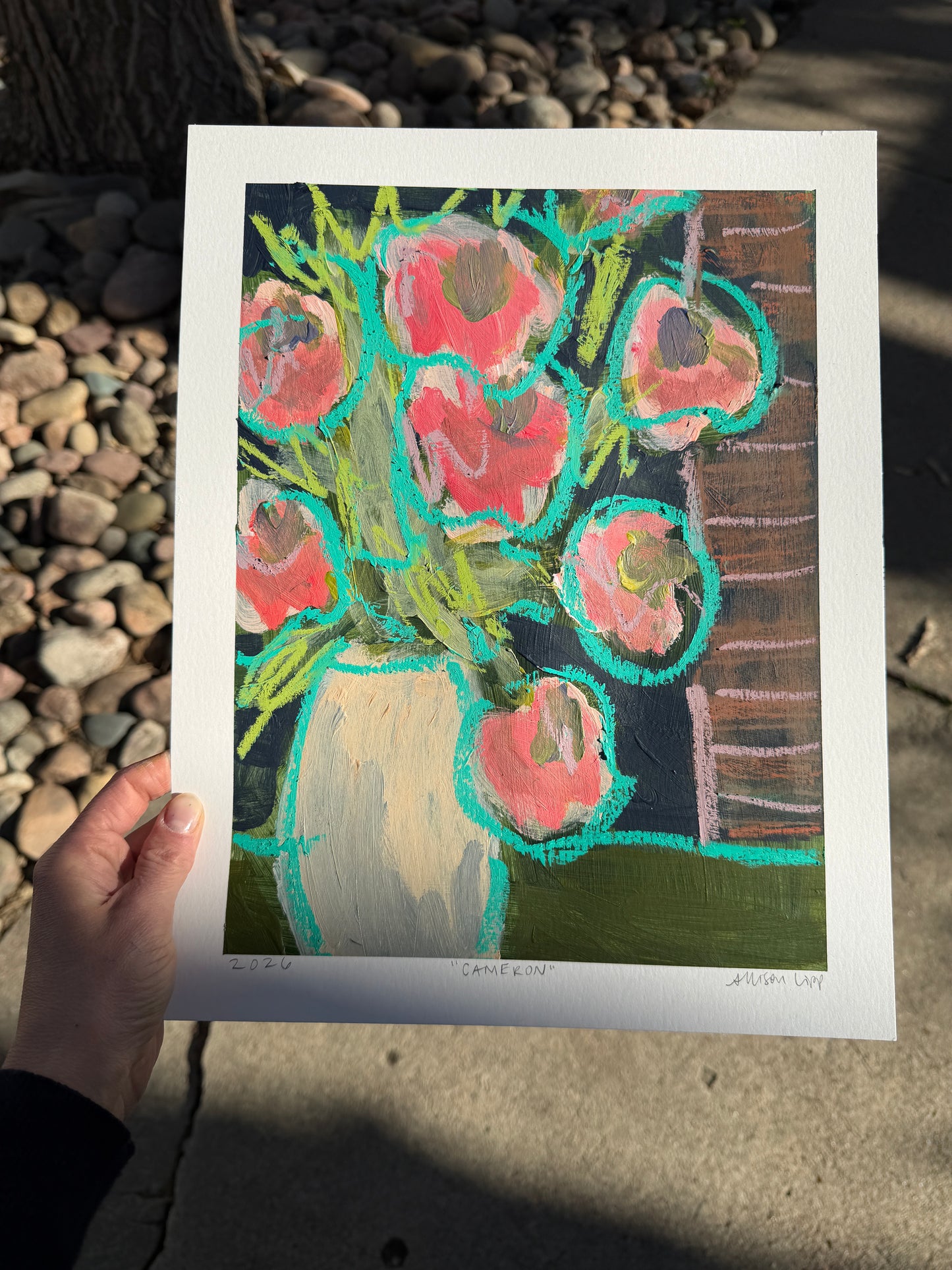 12" x 9" Abstract Floral: Acrylic and Oil Pastel on Paper