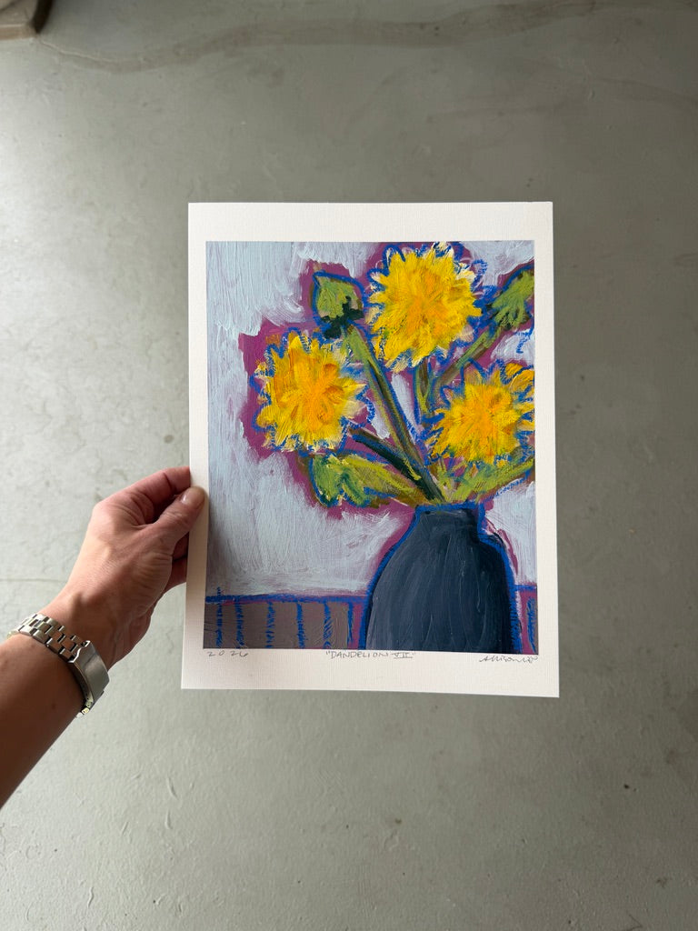 10" x 8" Abstract Dandelion Floral Paintings | Original, Acrylic and Oil Pastel on Paper