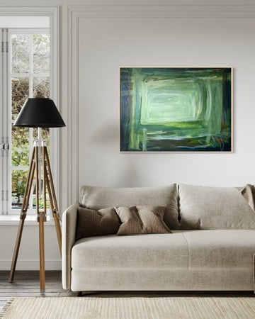 (PENDING SALE) 36" x 48" Acrylic and Oil Stick on Canvas | Green Abstract