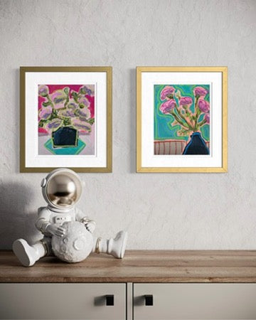 10" x 8" Abstract Carnation Floral Paintings | Original, Acrylic and Oil Pastel on Paper