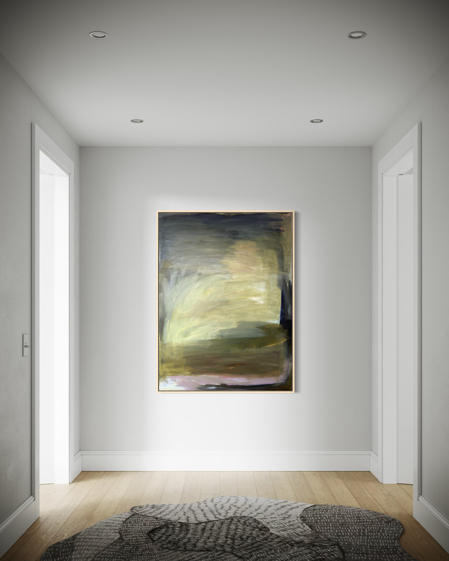 48" x 36" Abstract Landscape | Acrylic and oil stick on canvas | "Foggy Day in Spring, II"