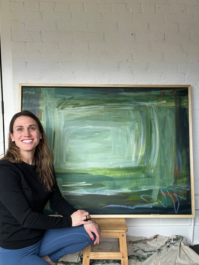 (PENDING SALE) 36" x 48" Acrylic and Oil Stick on Canvas | Green Abstract
