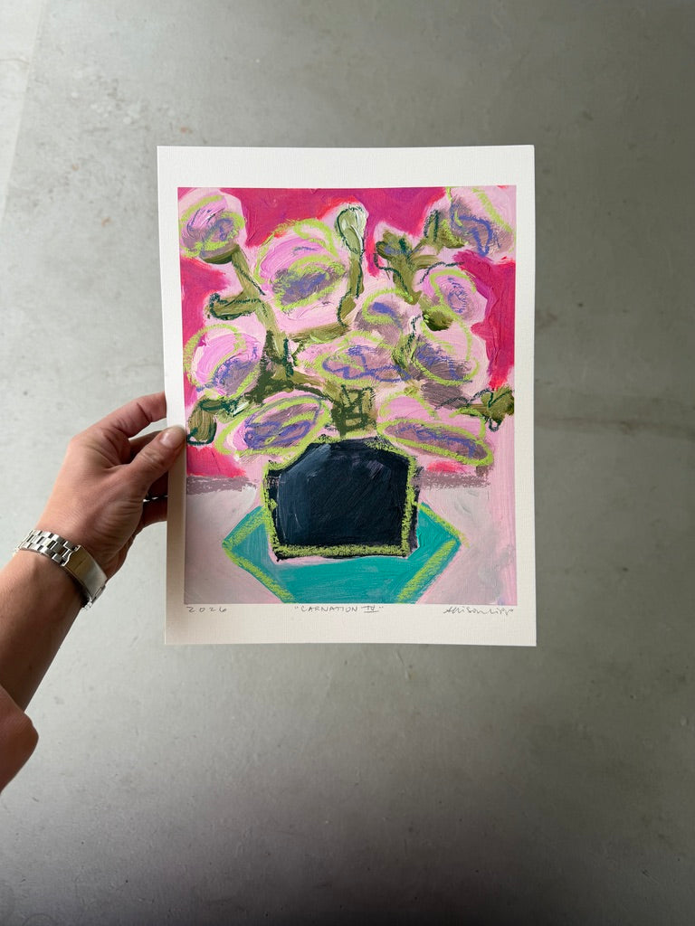 10" x 8" Abstract Carnation Floral Paintings | Original, Acrylic and Oil Pastel on Paper