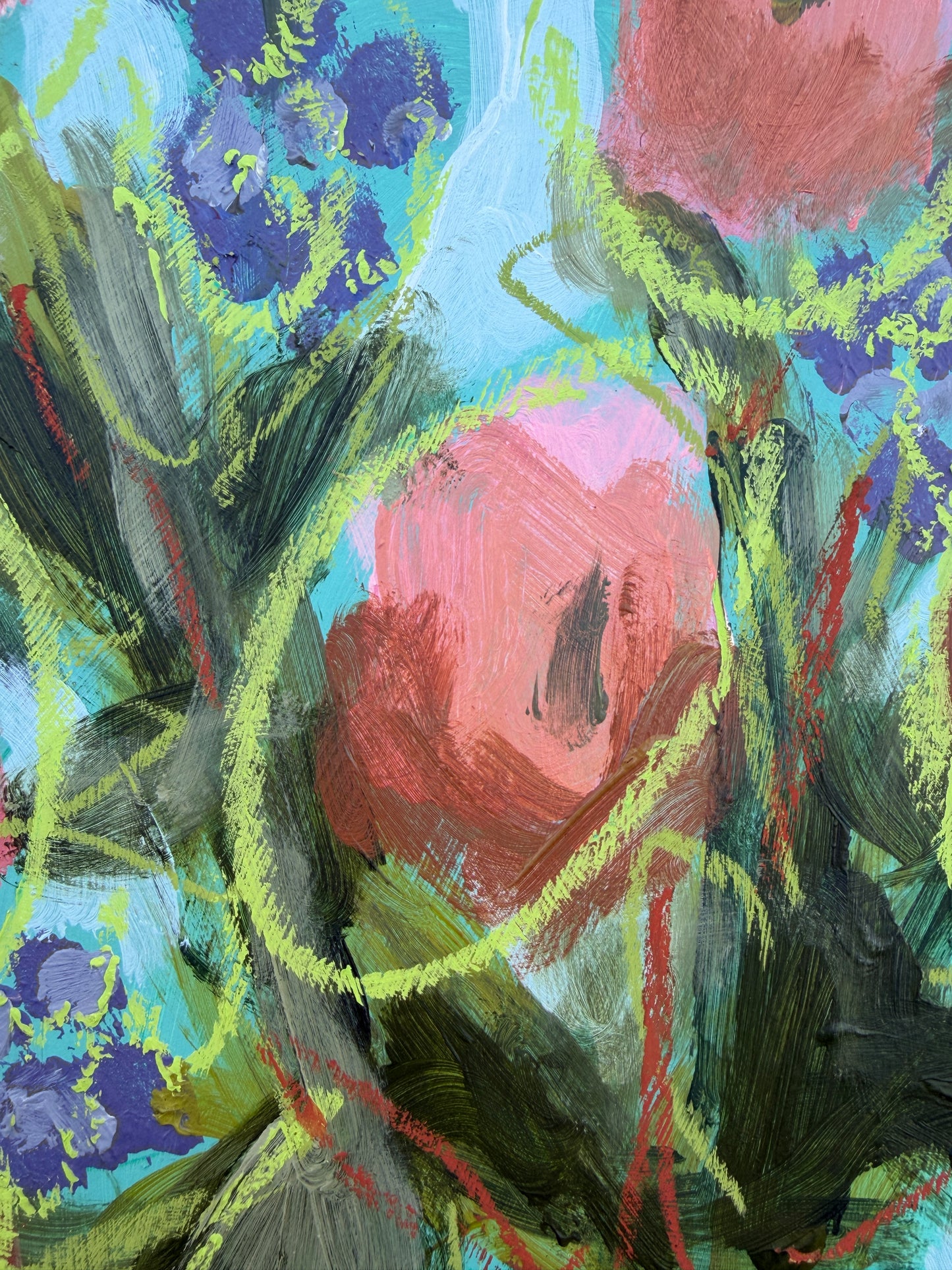 12" x 9" Abstract Floral: Acrylic and Oil Pastel on Paper
