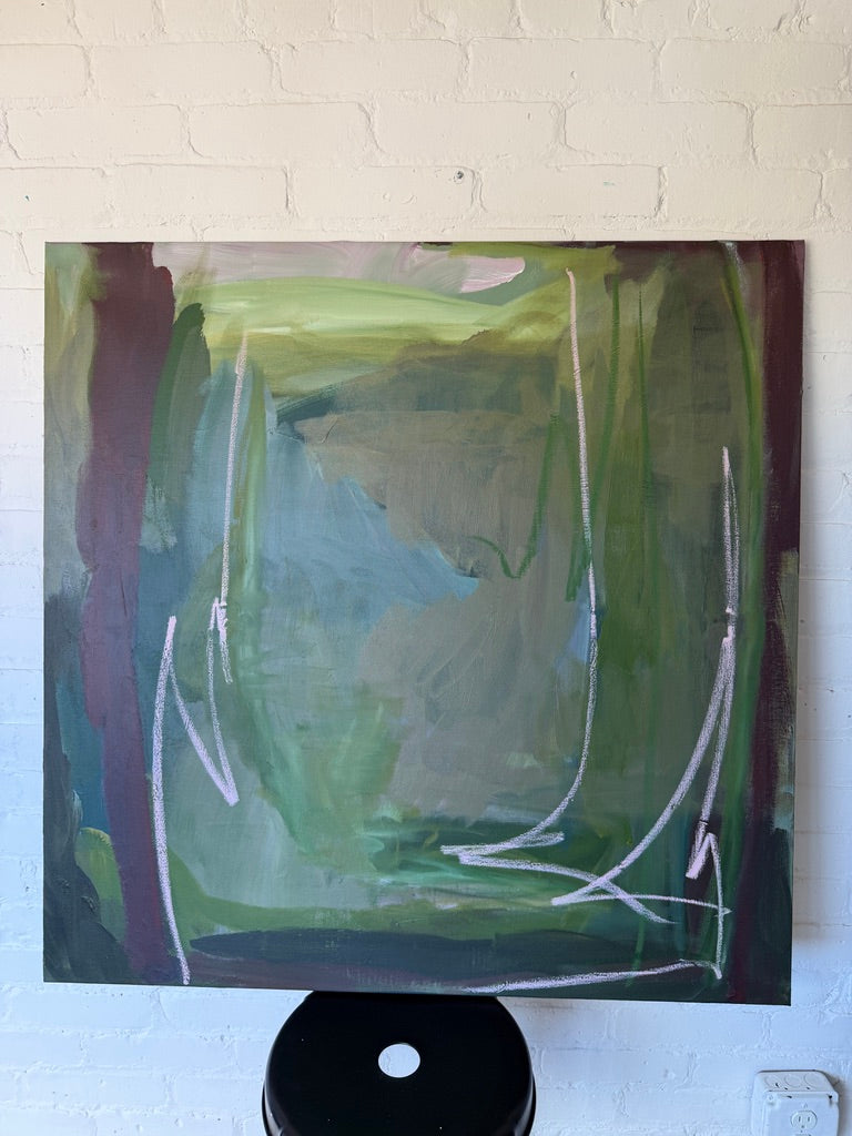36" x 36" Green Abstract Painting | Acrylic and Oil Stick on Canvas