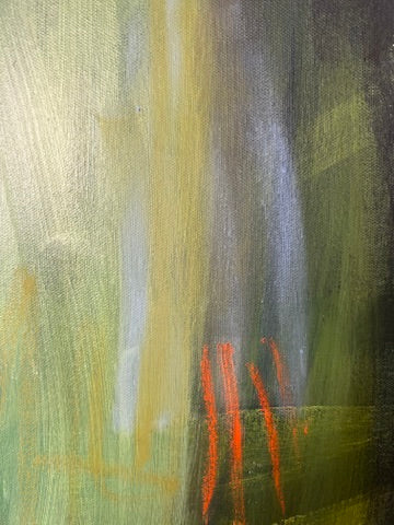 (PENDING SALE) 36" x 48" Acrylic and Oil Stick on Canvas | Green Abstract
