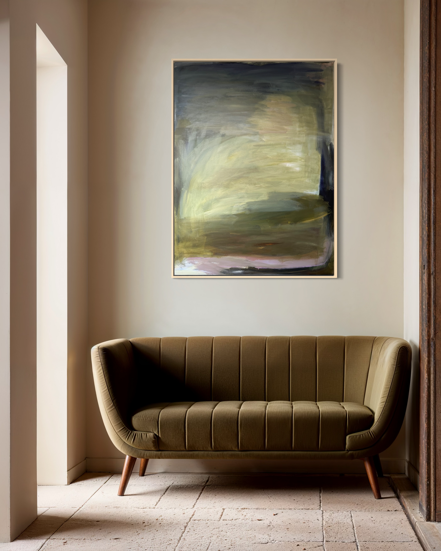 48" x 36" Abstract Landscape | Acrylic and oil stick on canvas | "Foggy Day in Spring, II"