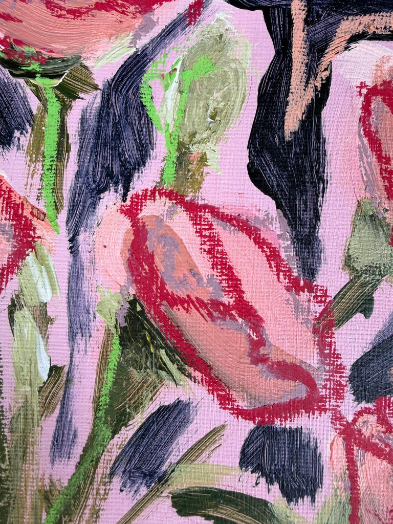 10" x 8" Abstract Carnation Floral Paintings | Original, Acrylic and Oil Pastel on Paper