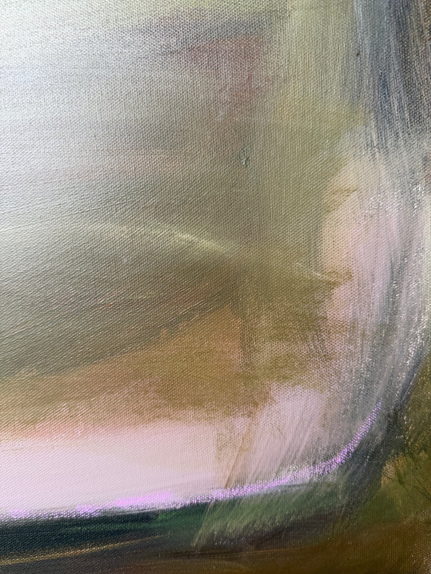 48" x 36" Abstract Landscape | Acrylic and oil stick on canvas | "Foggy Day in Spring, II"