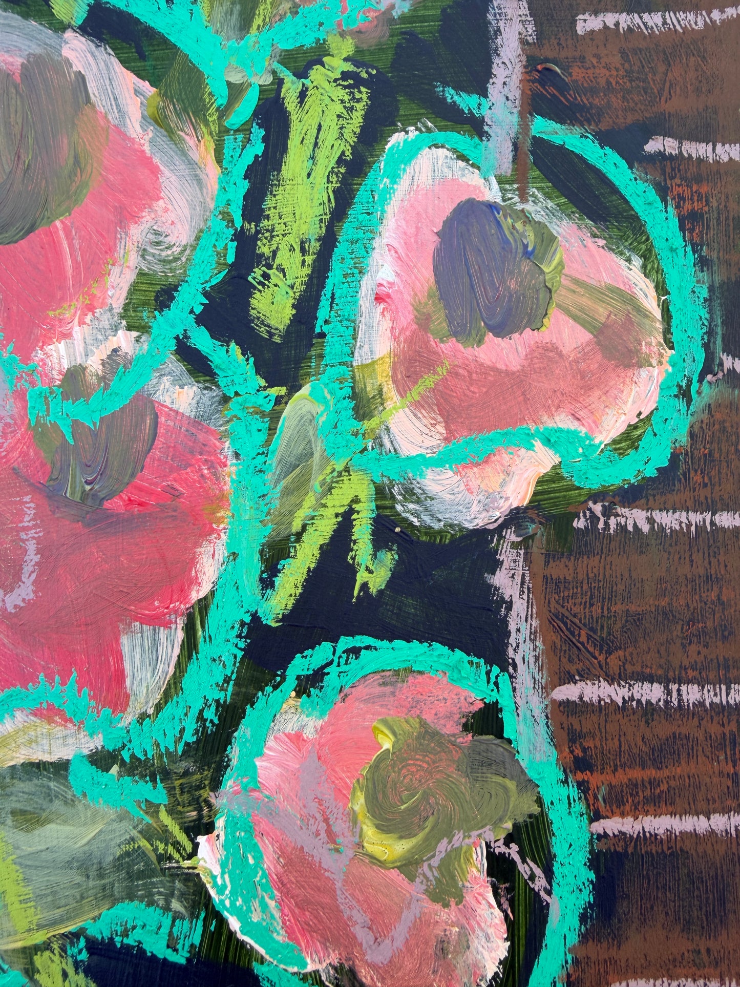 12" x 9" Abstract Floral: Acrylic and Oil Pastel on Paper