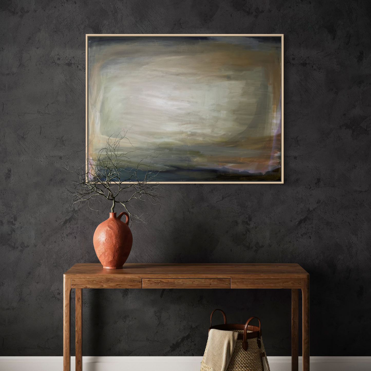 36" x 48" Abstract Landscape | Acrylic and oil stick on canvas | "Foggy Day in Spring, I"