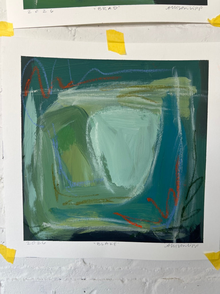 10" x 10" Green Abstract on Paper