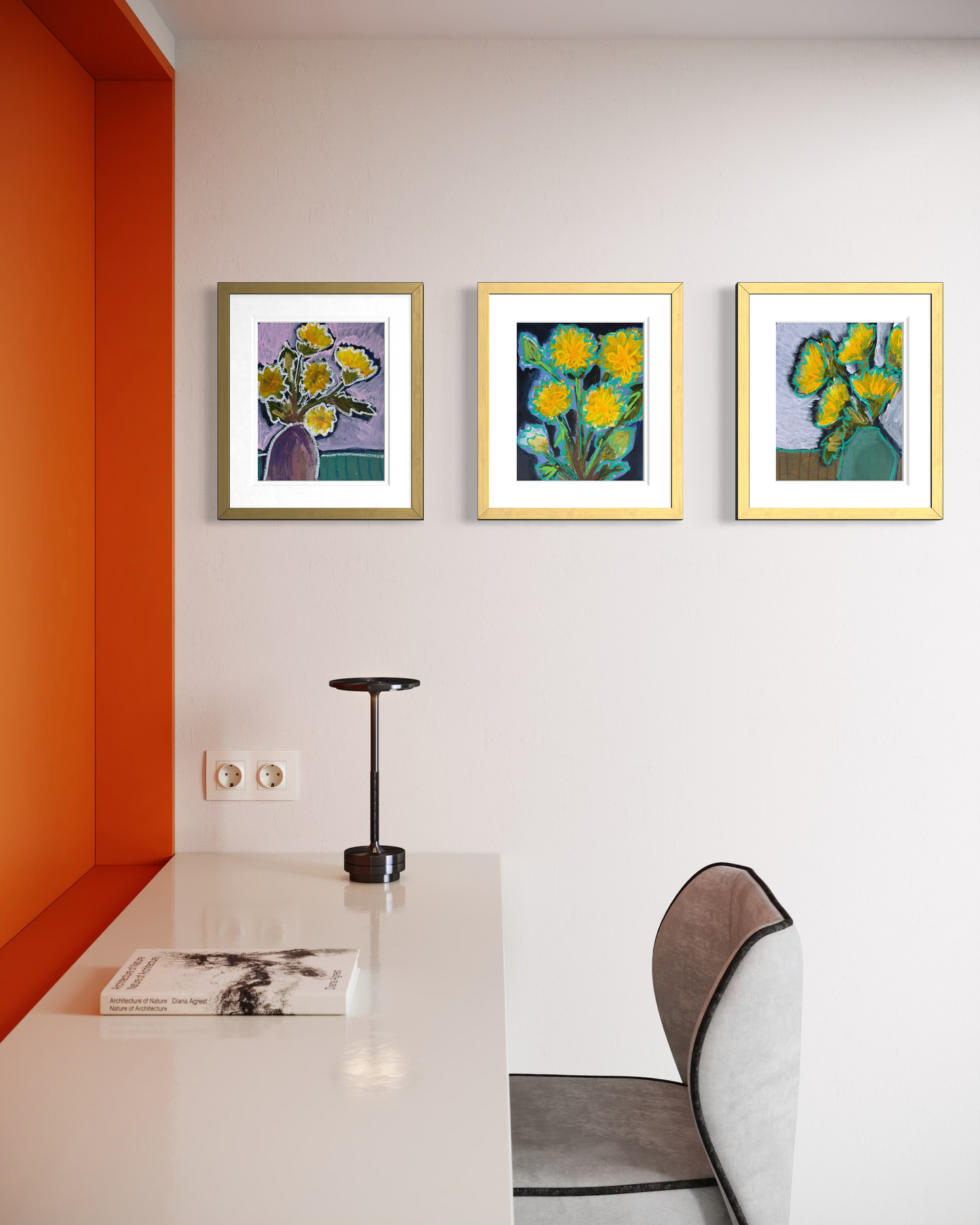 10" x 8" Abstract Dandelion Floral Paintings | Original, Acrylic and Oil Pastel on Paper