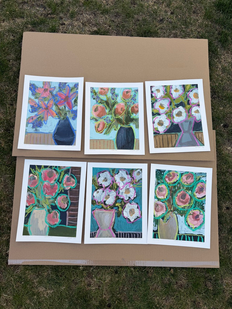 12" x 9" Abstract Floral: Acrylic and Oil Pastel on Paper