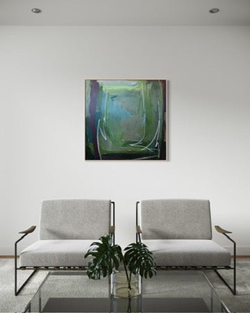 36" x 36" Green Abstract Painting | Acrylic and Oil Stick on Canvas