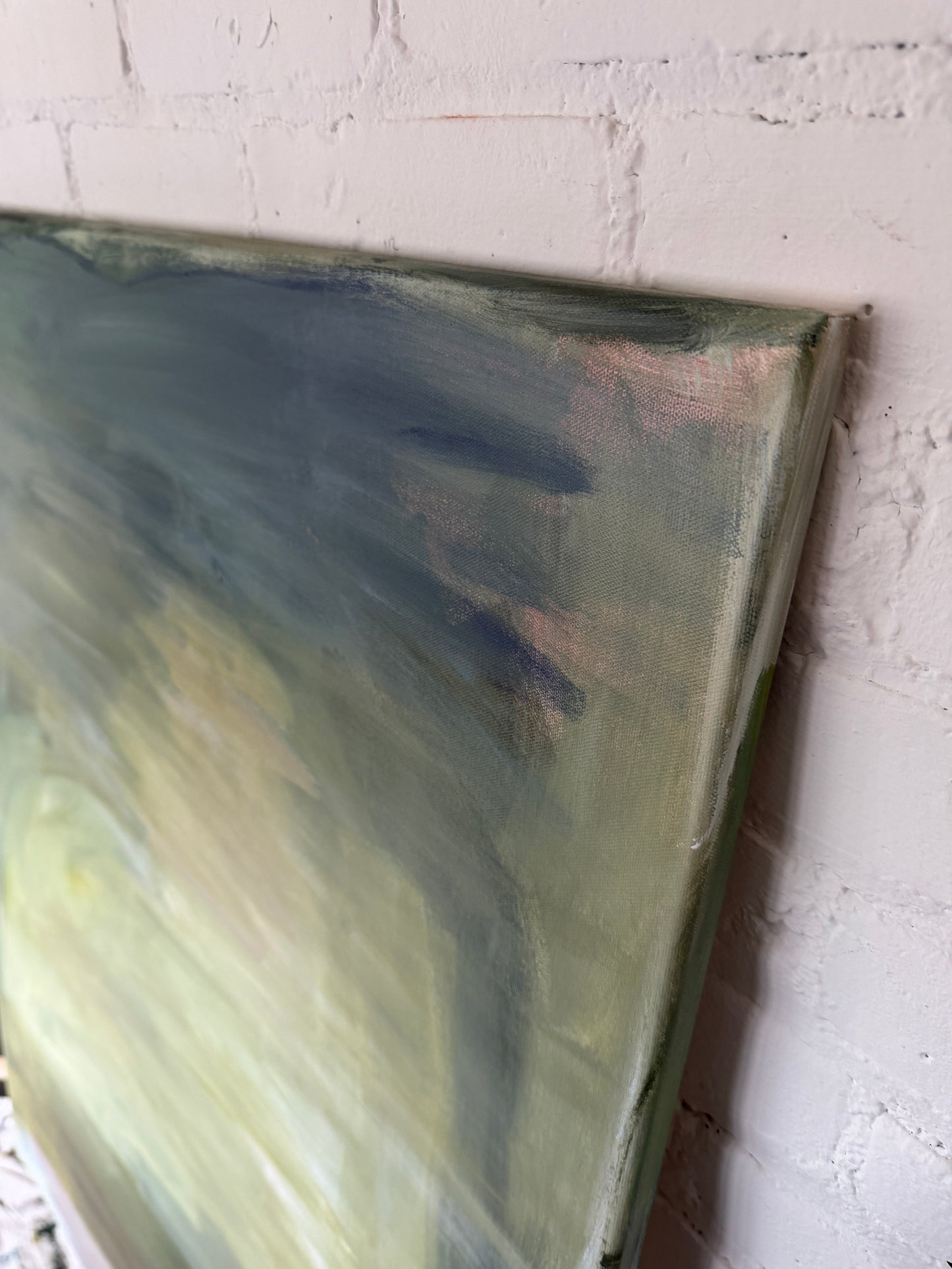 48" x 36" Abstract Landscape | Acrylic and oil stick on canvas | "Foggy Day in Spring, II"