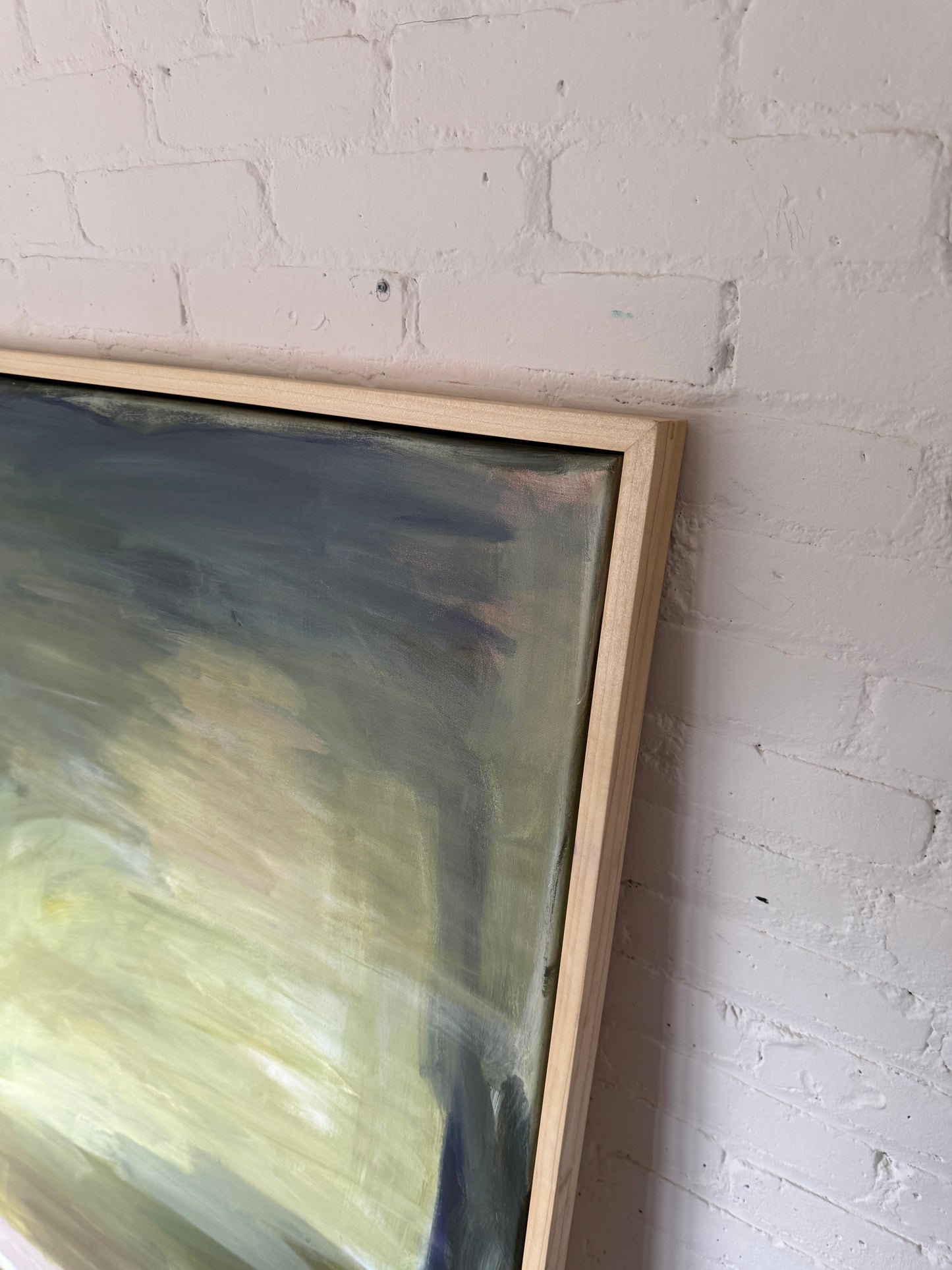 48" x 36" Abstract Landscape | Acrylic and oil stick on canvas | "Foggy Day in Spring, II"
