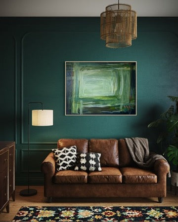 (PENDING SALE) 36" x 48" Acrylic and Oil Stick on Canvas | Green Abstract