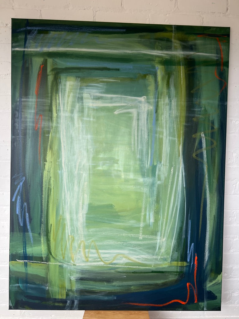 48" x 36" Acrylic and Oil Stick on Canvas | Green Abstract