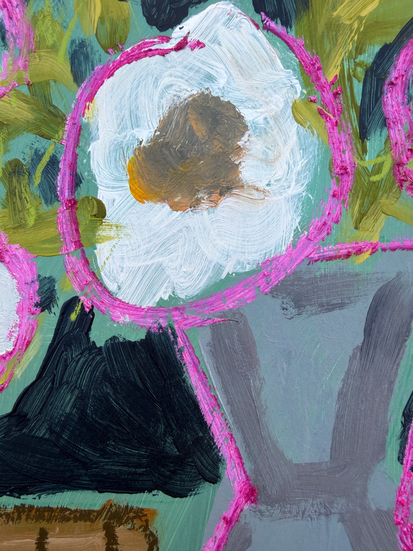 12" x 9" Abstract Floral: Acrylic and Oil Pastel on Paper