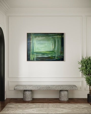 (PENDING SALE) 36" x 48" Acrylic and Oil Stick on Canvas | Green Abstract