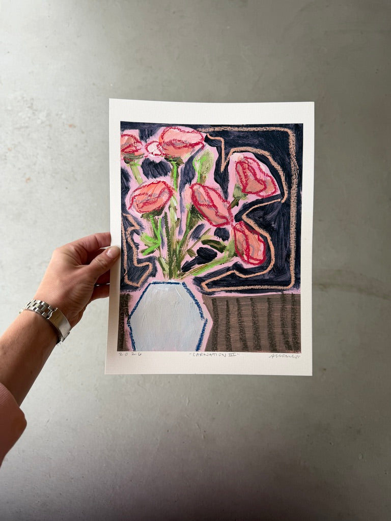 10" x 8" Abstract Carnation Floral Paintings | Original, Acrylic and Oil Pastel on Paper