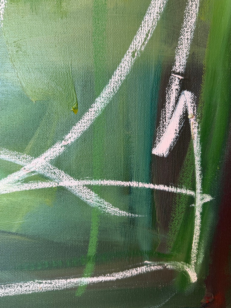 36" x 36" Green Abstract Painting | Acrylic and Oil Stick on Canvas