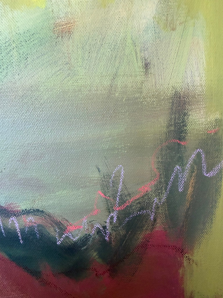 48" x 36" Abstract Landscape | Acrylic and oil stick on canvas | "It's pronounced 'aubergine' I"