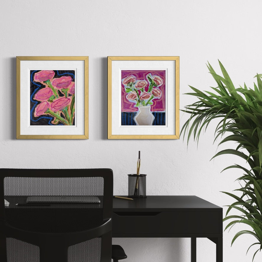 10" x 8" Abstract Carnation Floral Paintings | Original, Acrylic and Oil Pastel on Paper