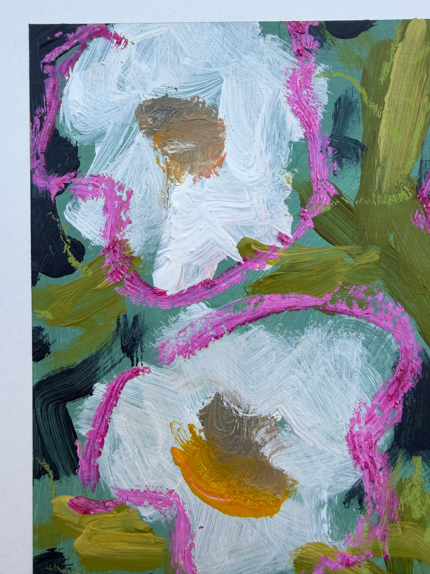 12" x 9" Abstract Floral: Acrylic and Oil Pastel on Paper