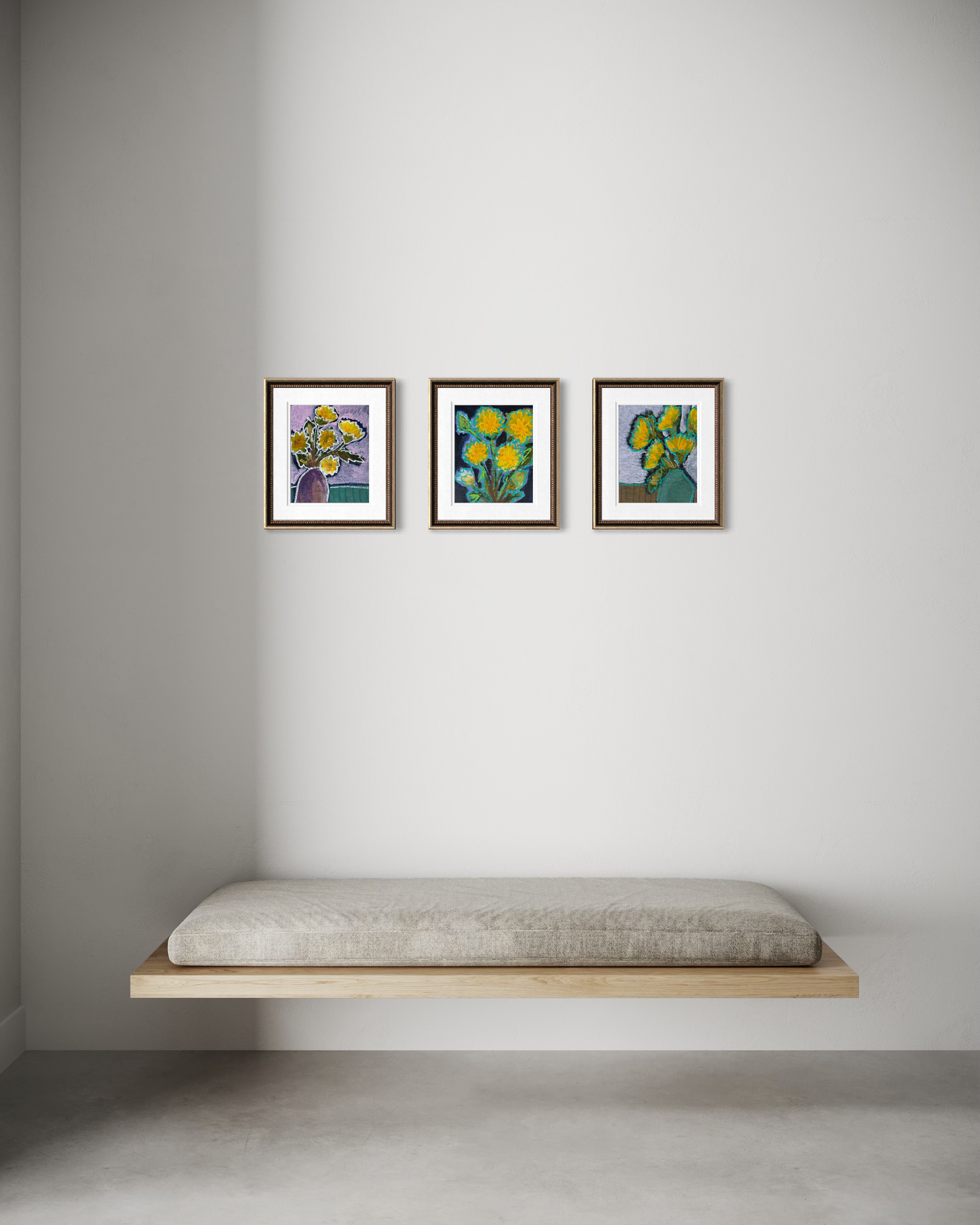 10" x 8" Abstract Dandelion Floral Paintings | Original, Acrylic and Oil Pastel on Paper