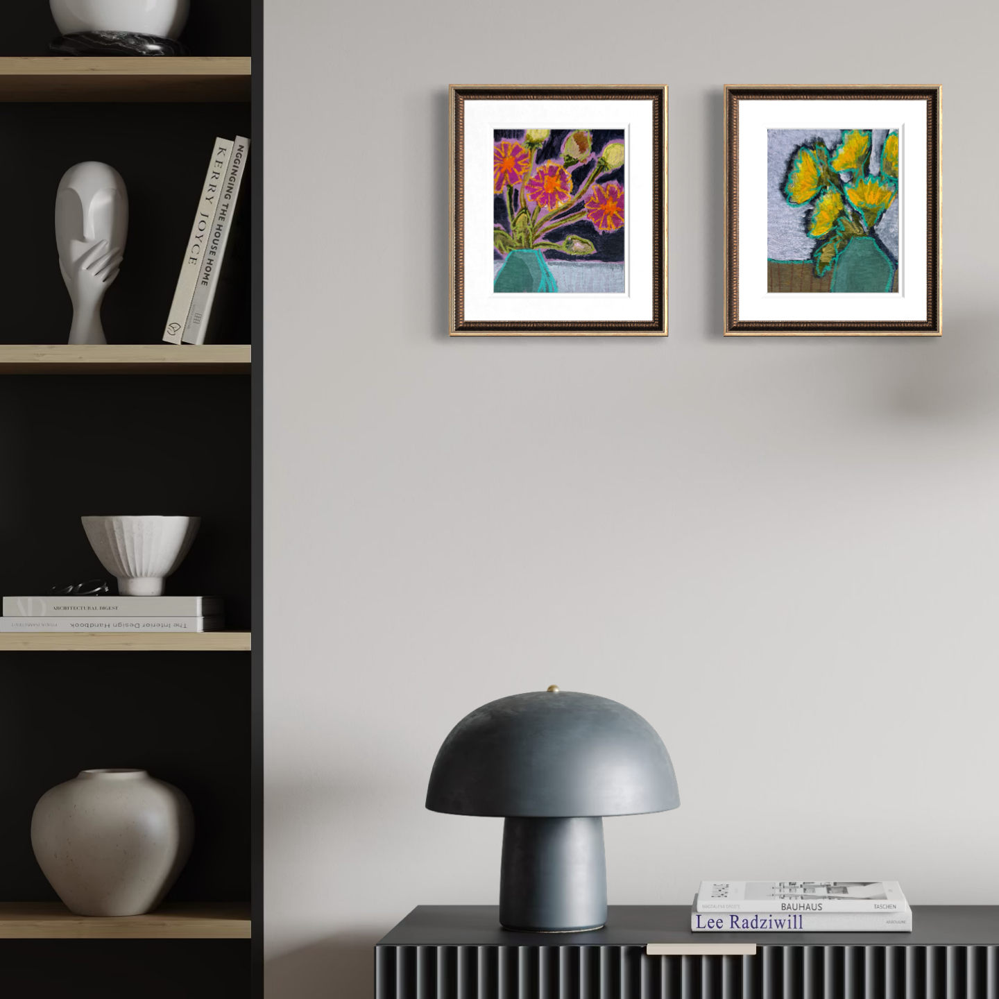 10" x 8" Abstract Dandelion Floral Paintings | Original, Acrylic and Oil Pastel on Paper