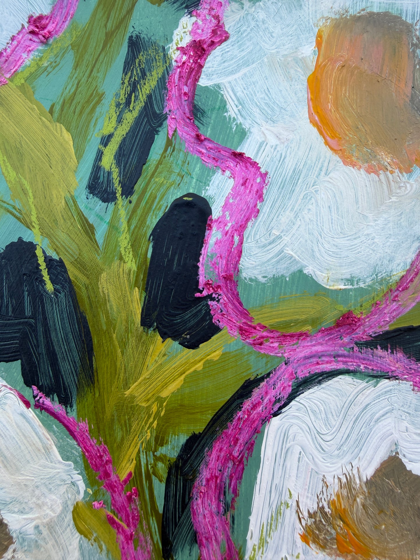 12" x 9" Abstract Floral: Acrylic and Oil Pastel on Paper