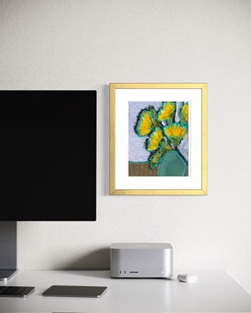 10" x 8" Abstract Dandelion Floral Paintings | Original, Acrylic and Oil Pastel on Paper