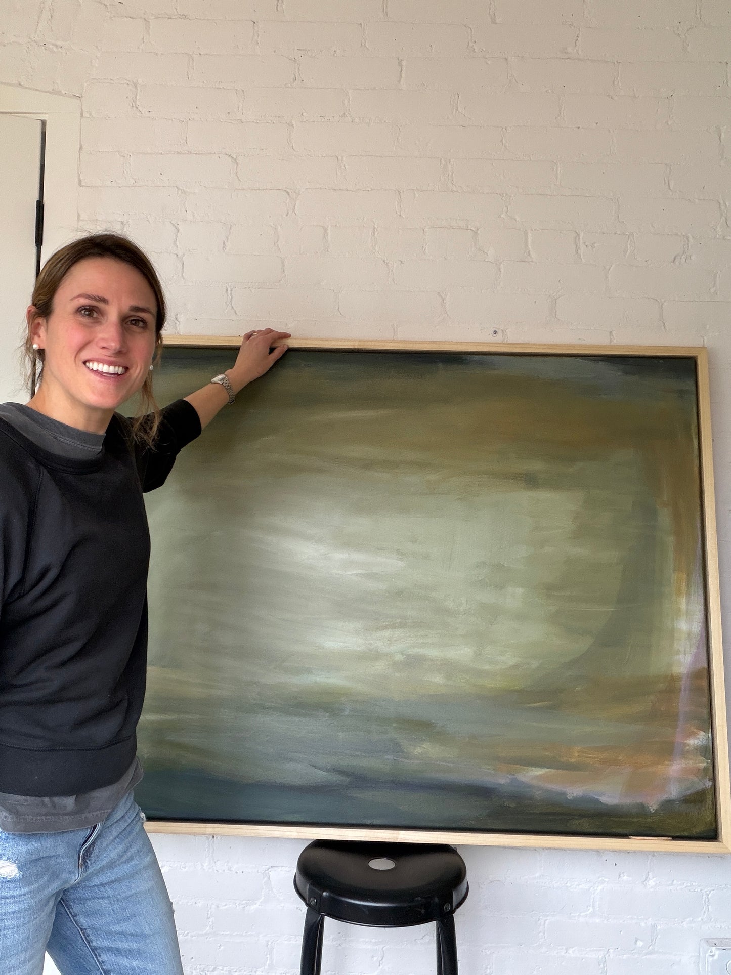 36" x 48" Abstract Landscape | Acrylic and oil stick on canvas | "Foggy Day in Spring, I"