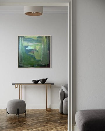 36" x 36" Green Abstract Painting | Acrylic and Oil Stick on Canvas
