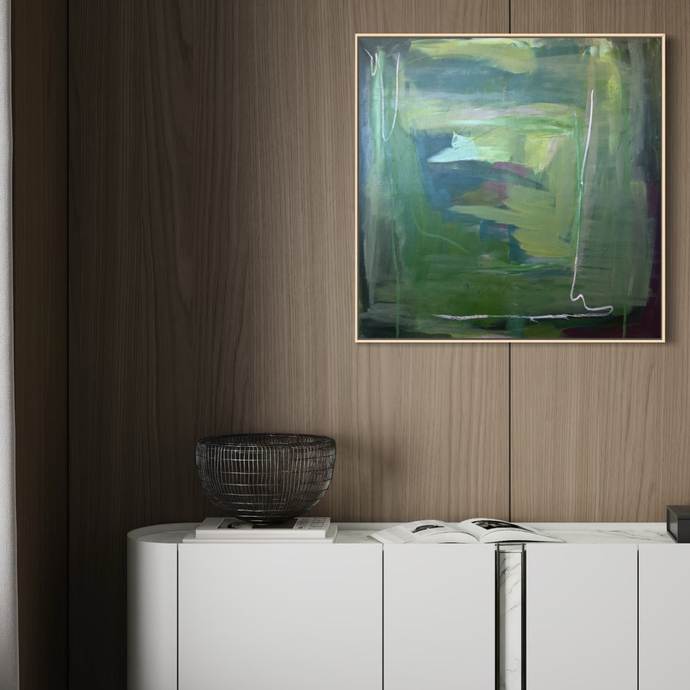 36" x 36" Green Abstract Painting | Acrylic and Oil Stick on Canvas
