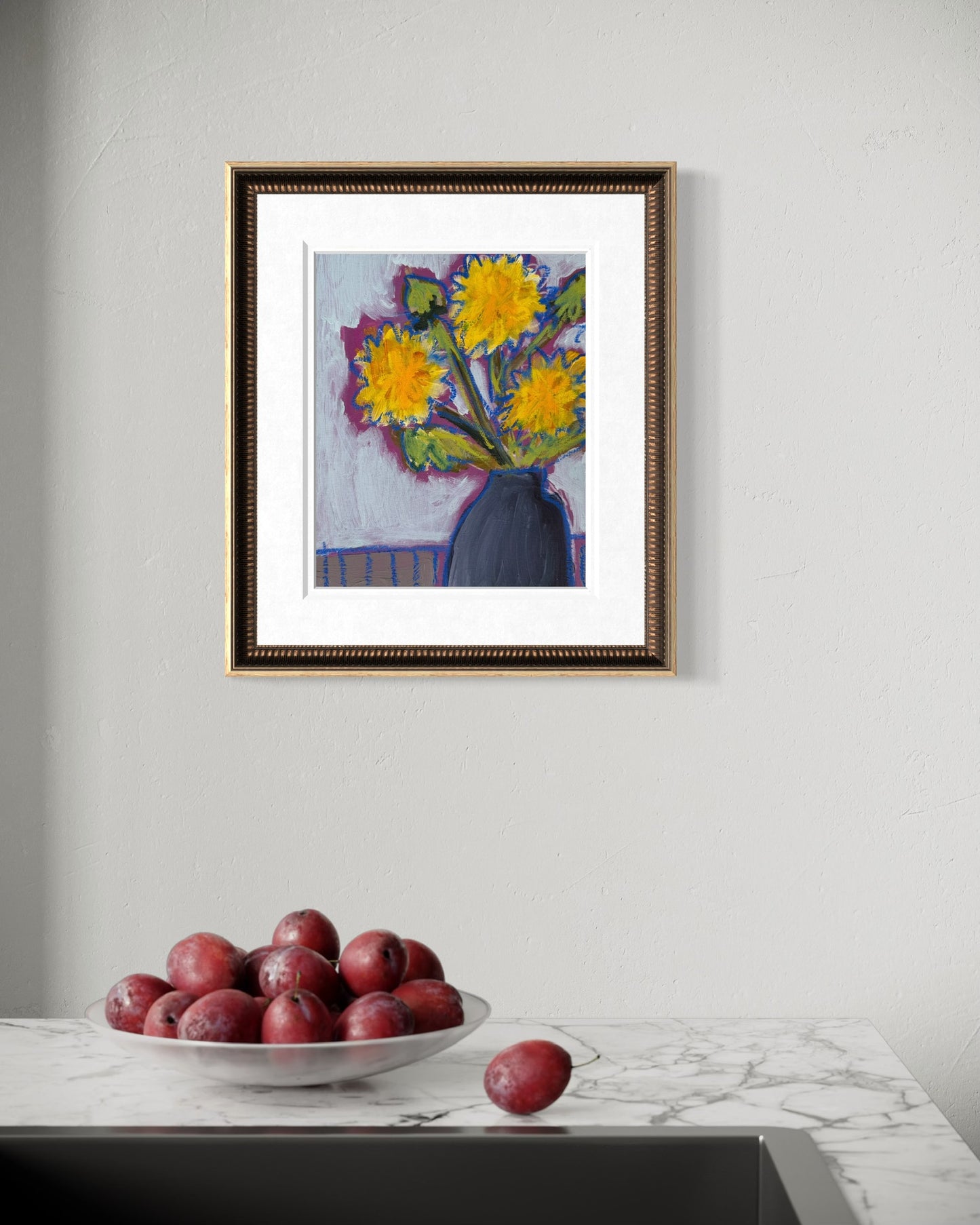 10" x 8" Abstract Dandelion Floral Paintings | Original, Acrylic and Oil Pastel on Paper