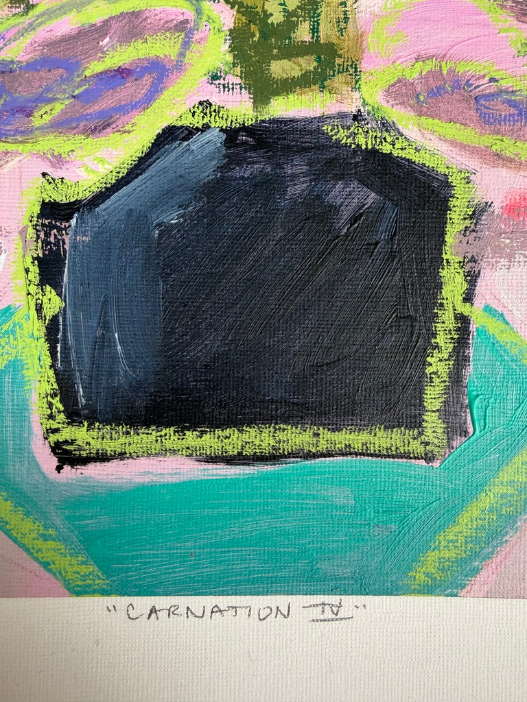 10" x 8" Abstract Carnation Floral Paintings | Original, Acrylic and Oil Pastel on Paper