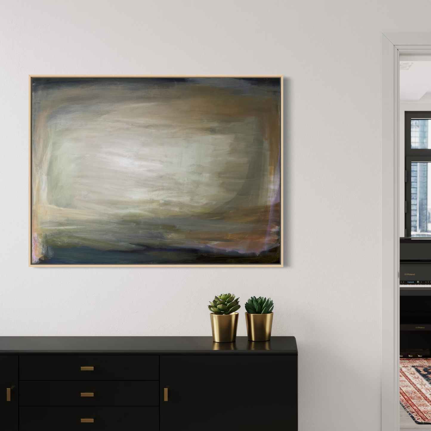 36" x 48" Abstract Landscape | Acrylic and oil stick on canvas | "Foggy Day in Spring, I"