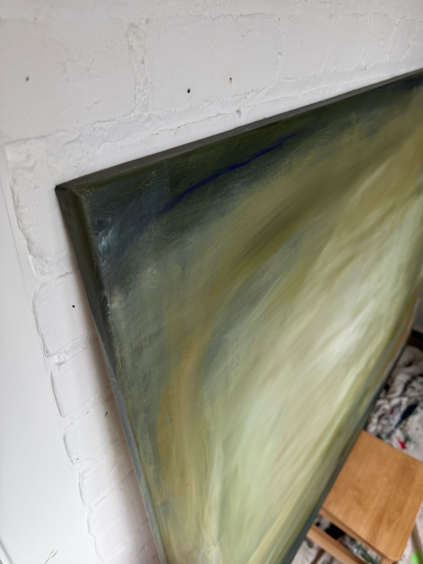 36" x 48" Abstract Landscape | Acrylic and oil stick on canvas | "Foggy Day in Spring, I"