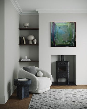 36" x 36" Green Abstract Painting | Acrylic and Oil Stick on Canvas
