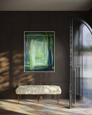 48" x 36" Acrylic and Oil Stick on Canvas | Green Abstract