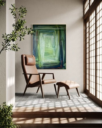 48" x 36" Acrylic and Oil Stick on Canvas | Green Abstract